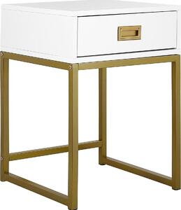 BELIANI Tavolo contenitore bianco con base in metallo dorato Cassetto contenitore Comodino Glamour