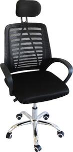 Sedia da ufficio ergonomica Kynast in tessuto nero con poggiatesta e braccioli