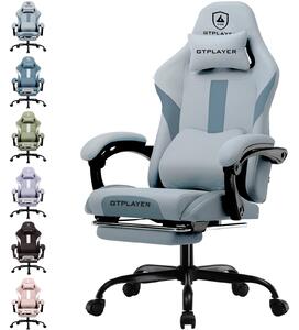 GTPLAYER Sedia da gioco Poltrona da gioco ergonomica Sedia da scrivania con superficie in tessuto Sedia da ufficio traspirante Cuscino a molla con poggiapiedi grigio