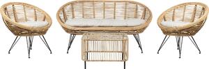 BELIANI Set di divani a quattro posti con tavolino in rattan naturale cuscino di seduta in cotone beige chiaro interno esterno stile boho