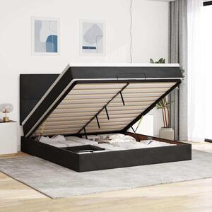 Letto ottomano 160x200 cm, rivestito in velluto nero, con materasso a molle insacchettate e contenitore per biancheria
