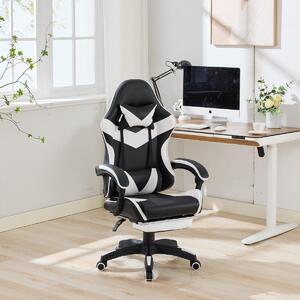 Sedia da gioco dal design racing, funzione reclinabile a 155°, poggiapiedi, massaggio lombare, nero+bianco