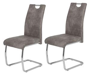 Hela Tische, set di 2 sedie per sala da pranzo a sbalzo Flora - rivestimento grigio vintage - struttura in metallo a tubo tondo cromato - portata 120 kg - schienale con maniglia