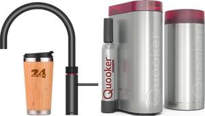 "QUOOKER FUSION ROUND bocca fissa nera COMBI B con CUBE 2 (22FRBLKCUBE)" Rubinetto per acqua bollente a 100°C con sistema di acqua potabile *Incluso thermo mug