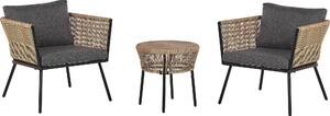 BELIANI Set da balcone, rattan naturale, 2 sedie, 1 tavolino, braccioli, schienale, grigio, struttura in acciaio, nero