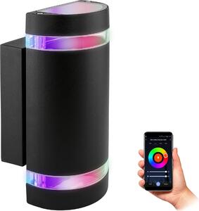 SSC-LUXon ZORA lampada da parete per esterni nera rotonda Up & Down - Lampada da parete intelligente con LED GU10 RGB WiFi (app e voce) - Illuminazione domestica Alexa