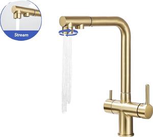 Rubinetto da cucina, doppia maniglia, acqua calda e fredda, oro spazzolato