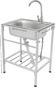 Lavello da cucina, design free-standing, rubinetto per acqua calda e fredda, argento