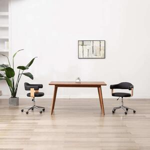 The Living Store Sedia da ufficio girevole in legno curvato nero e Pelle finta
