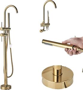 Rubinetteria per vasca da bagno, bocca girevole a 360 gradi, comando monocomando, dorata