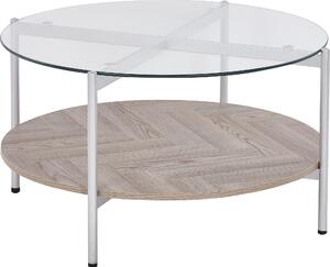 BELIANI Tavolino in legno chiaro argento piano in vetro forma rotonda struttura in metallo stile moderno soggiorno