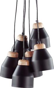 BELIANI Lampada a sospensione in metallo nero e legno con campane a forma di campana, look industriale con 6 bruciatori