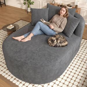 Poltrona relax ovale rivestita in tessuto corduroy, dimensioni 170x112,5x83 cm, seduta profonda 122 cm, poltrona singola di colore grigio scuro, facile da montare, ideale per il soggiorno