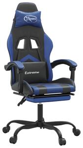 Sedia da Gaming Girevole con Poggiapiedi Nero e Blu Pelle finta