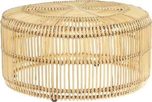 BELIANI: Tavolino da divano in legno chiaro, con elementi in rattan, forma rotonda, ideale per soggiorno o salotto, in stile boho e etnico