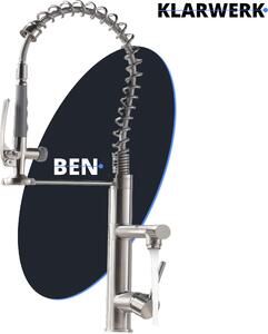 Ben | rubinetto da cucina cromato argento gastronomia| due spruzzatori | rubinetto da cucina professionale in acciaio inox| doppio lavello ristorante