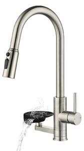 Rubinetto da cucina estraibile - Con vaschetta in vetro - Rotazione 360° - Acciaio inox 304 - Cromo specchio