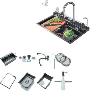 Lavello in acciaio inox, display digitale, miscelatore multifunzione, grigio A vendita principale