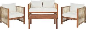 BELIANI Divano da giardino beige in legno di acacia chiaro in vimini 4 posti 2 posti 2 poltrone tavolo stile moderno esterno