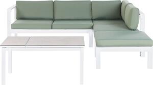 Set di divani da giardino a 5 posti BELIANI struttura in metallo bianco cuscini verdi tavolino sollevabile set da esterno moderno scandinavo