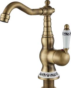 Rubinetto per lavabo, finitura ottone antico, miscelatore monocomando, corto antico