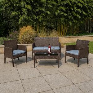 Set da salotto in rattan sintetico composto da 4 pezzi, con tavolo, ideale per l'esterno. Colore: marrone