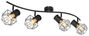 Lampada a soffitto, struttura a gabbia, colore nero, faretti orientabili, lunghezza 80 cm