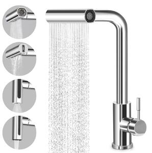 Rubinetto cucina miscelatore - Estraibile a cascata - Girevole 360° - Argento