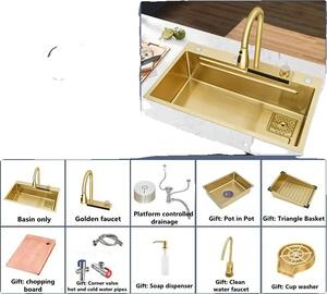 Lavello da cucina in acciaio inox oro, materiale 304, facile da pulire, 68cm x 45cm