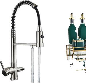 Miscelatore da cucina a filtro, Doppia maniglia, Funzione spray estraibile, Bocca flessibile, Nickel spazzolato