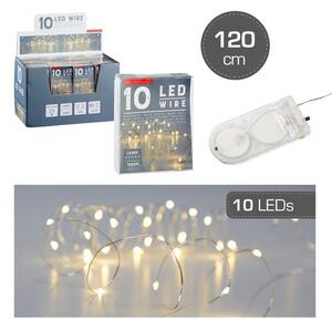 Cepewa Catena luminosa a LED con batteria, filo argentato, 10 micro LED bianco caldo, 0,9 m, per interni