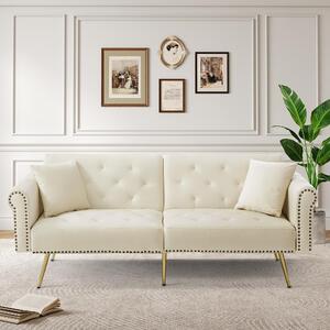 Divano letto a due posti, dimensioni 173x75x70 cm, rivestito in velluto, con schienale regolabile in 3 posizioni e funzione letto, ideale per piccoli spazi, colore beige