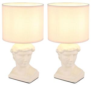 2 lampade da tavolo, color crema, in Vetroceramica e tessuto, con interruttore, attacco E14, altezza 33 cm