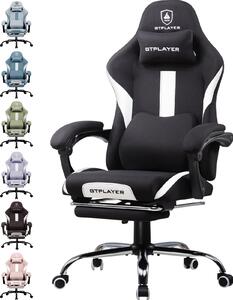 GTPLAYER Sedia da gioco Poltrona da gioco ergonomica Sedia da scrivania con superficie in tessuto Sedia da ufficio traspirante Cuscino a molla con poggiapiedi bianco