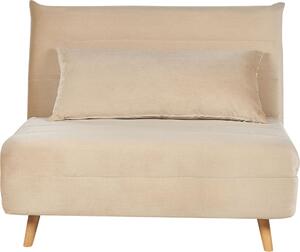 BELIANI Piccolo divano divano beige rivestito in velluto gambe in legno 1 posto senza schienale con cuscino design moderno scandinavo