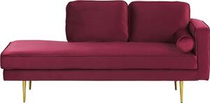 BELIANI Lounger rosso scuro imbottito in velluto lato destro gambe in metallo cuscino aggiuntivo
