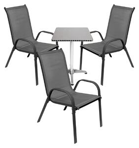 Set da balcone Bistro da 4 pezzi: tavolo + 3 sedie impilabili 60x60xH70 cm
