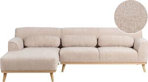 BELIANI Divano angolare destro Ciniglia beige Schienale imbottito Gambe in legno
