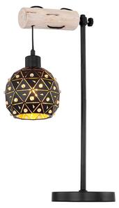Lampada da tavolo, finitura nera opaca, paralume interno dorato, vetro trasparente, design naturale