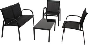 Set da salotto DEGAMO, set da giardino ARONA 4 pezzi, metallo + tessuto sintetico nero