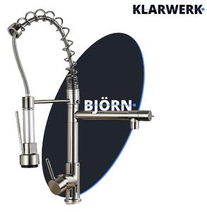 Björn | Gastronomia Rubinetto da cucina cromato argento| Due docce | Rubinetto da cucina professionale in acciaio inox| Doppio lavello per ristorante