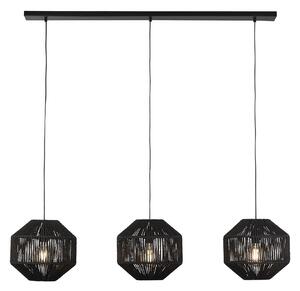 Lampadario Contemporaneo Vimini Acciaio Nero Tessuto 3 Luci E27