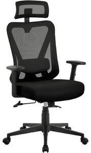Sedia da ufficio ergonomica - Schienale a rete - Braccioli regolabili - Nero - Per ufficio e postazione di lavoro domestica