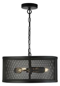 Lampadario Industrial-Nordico Rete Acciaio Nero 3 Luci E27