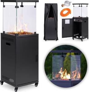 Stufa a gas, stufa radiante, 13 kW, vetro, per giardino e terrazza, regolatore, pietre vulcaniche, copertura, MultiGarden