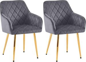Set di 2 sedie da pranzo - sedute in velluto - posizione di seduta confortevole, fino a 150 kg | Colore: grigio scuro. Materiale della struttura: oro metallizzato