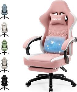 Sedia da gioco con cuscino a molle tascabili, sedia da gioco massaggiante con poggiapiedi, sedia da gioco ergonomica da corsa con capacità di carico di 150 kg, rosa