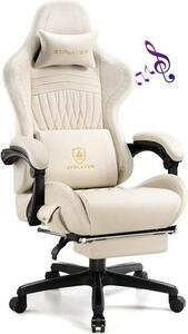 GTPLAYER Sedia da gioco ACE PRO, sedia da ufficio ergonomica con braccioli inclinabili e poggiapiedi, altoparlanti Hi-Fi, atmosfera sonora impressionante, avorio