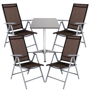 Set da tavolo da bistrot, 5 pezzi, in alluminio - tessuto/marrone cioccolato