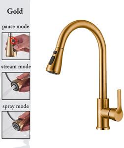 Rubinetto da cucina, design estraibile, superficie nichelata, cf04043-GOLD
